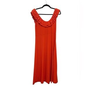 Zara Vibrant Orange Midi Dress with Ruffle Detail